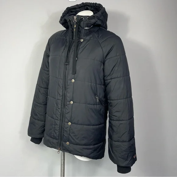 Diesel Woman’s Puffer Jacket Black High Low Hooded Insulated Winter Coat M - Picture 6 of 16